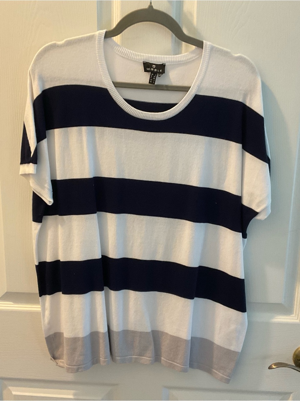 Navy, White & Light Gray Striped Short-Sleeve Tee